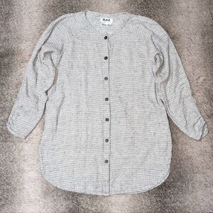 FLAX Linen Button Front Longline Blouse Tunic Women's Medium